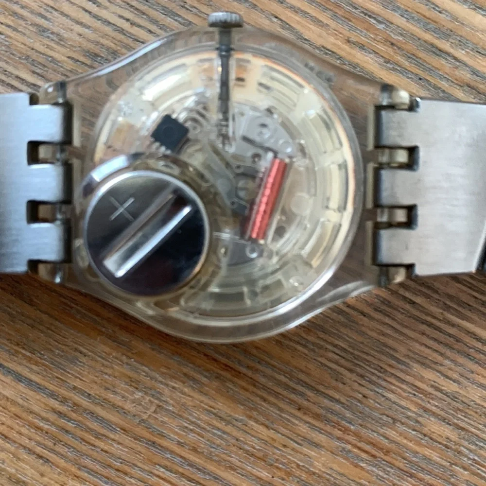 Swatch Watch Women’s Vintage Silver and Purple and white  In EUC ! Needs battery - Picture 4 of 7